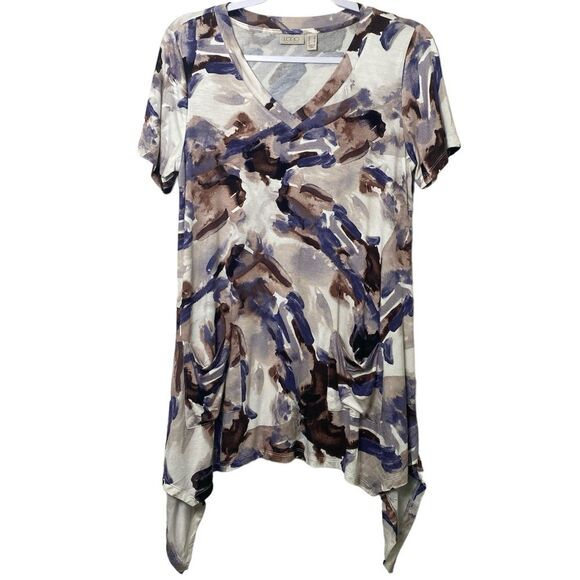 LOGO Lori By Goldstein Asymmetrical Abstract Design Tunic Women's Size Small - Picture 1 of 12